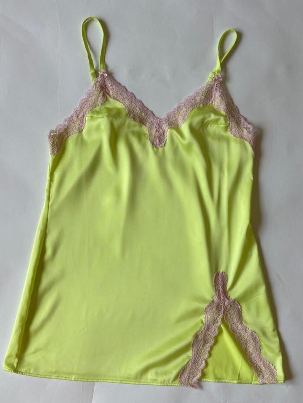 Y2K VICTORIA’S SECRET TEASE NEON LIME PINK LACE CHEMISE TANK XS